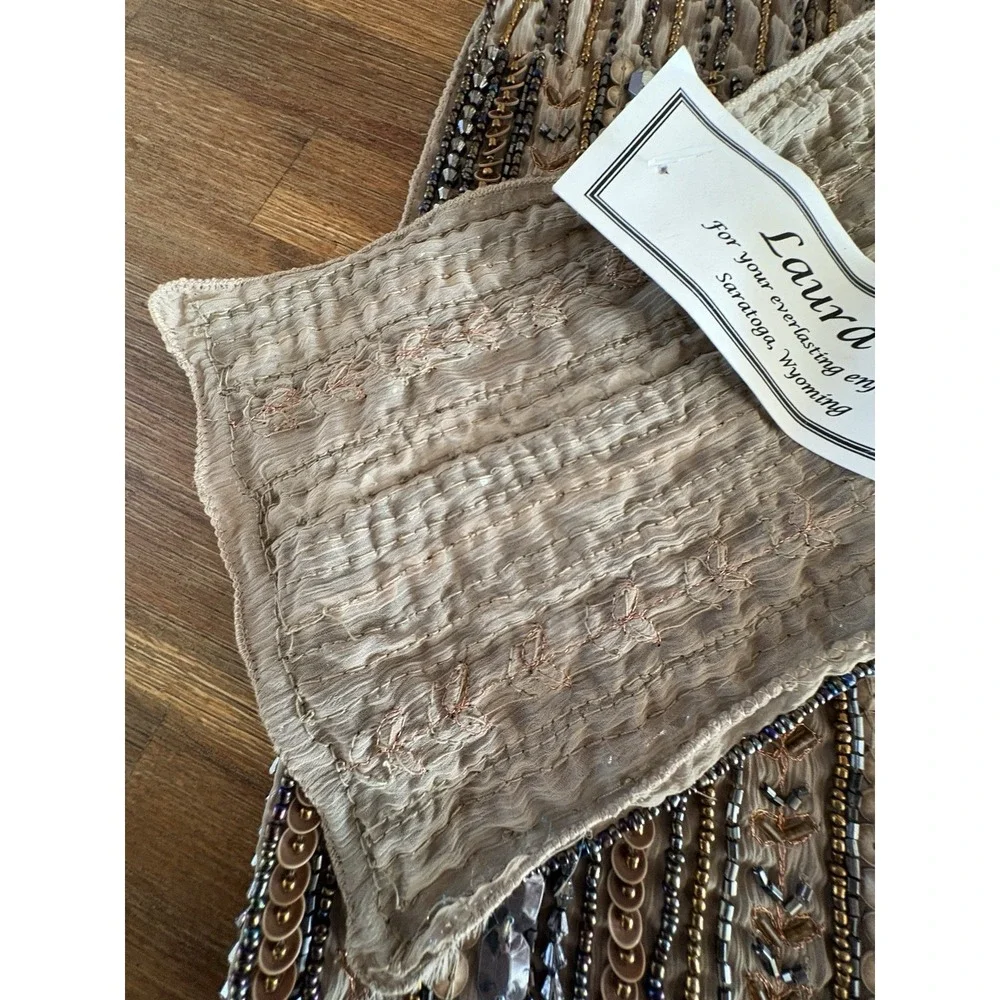 Two's Company Shear‎ Light Beige Beaded and Sequin Scarf Excellent Tags 56 X 5